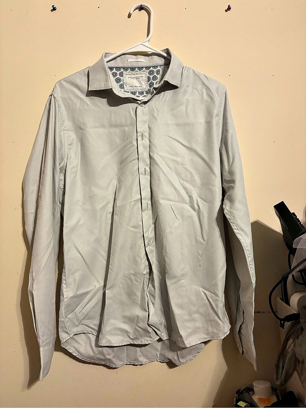 Denim & Flower Ricky Singh Casual Button Down in White & Gray Size Medium